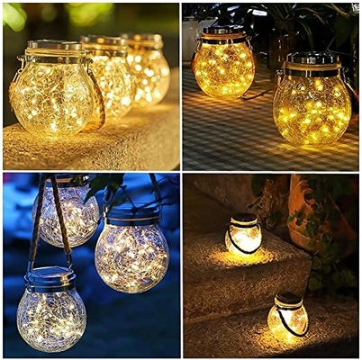 3.7V tuin die Zonne Lichte Openlucht 7 Kleuren Gebarsten Glasbal hangen