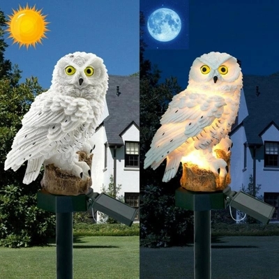 Waterdichte Zonne Aangedreven Tuinkerstmis HOOFD van Owl Animal Lawn Ornament Unique