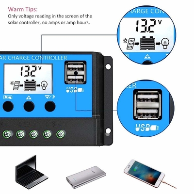 LCD Vertonings Zonnecontrolemechanisme Regulator 12V/24V 60A 50A 40A 30A 20A 10A PWM USB 5V